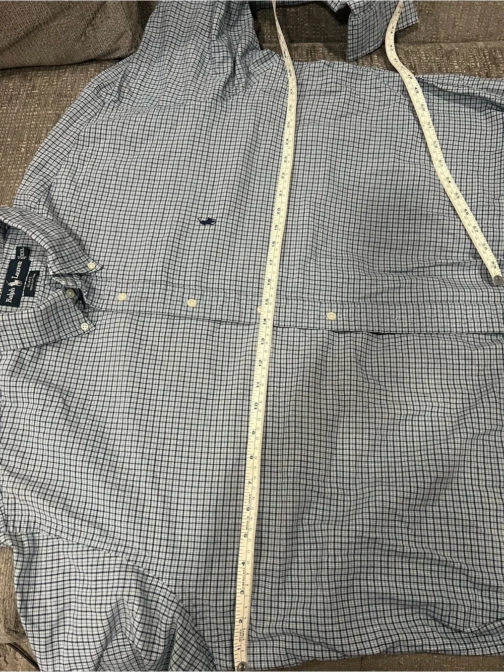 Polo by Ralph Lauren Light Blue & White Checked Button-Down Shirt. M29